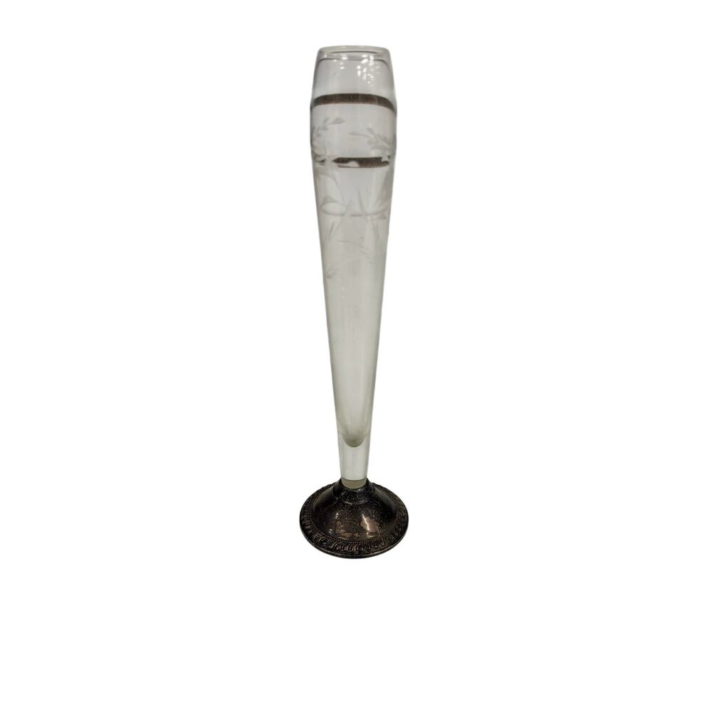 Vintage Duchin? Creation Etched Crystal Bud Vase w/Sterling Silver Weighted Base